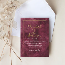 Invitación Elegante Boda de color Borgoña y Agua Dorada Invi