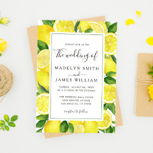 Invitación Elegante Boda de color de agua amarillo lemones