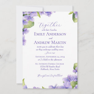 Invitación Elegante Boda de color de agua botánica violeta
