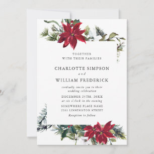 Invitación Elegante Boda de color de agua de pino de poinsett