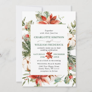 Invitación Elegante Boda de color de agua de pino de poinsett