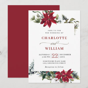 Invitación Elegante Boda de color de agua de pino de poinsett