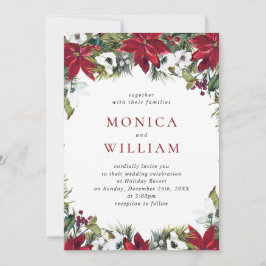 Invitación Elegante Boda de color de agua de pino de poinsett