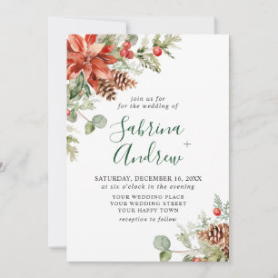 Invitación Elegante Boda de color de agua de pino de poinsett