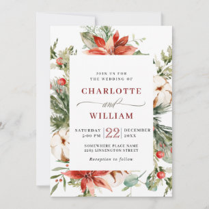 Invitación Elegante Boda de color de agua de pino de poinsett