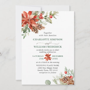 Invitación Elegante Boda de color de agua de pino de poinsett