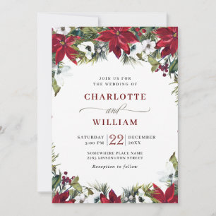 Invitación Elegante Boda de color de agua de pino de poinsett