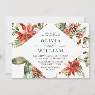 Invitación Elegante Boda de color de agua de pino de poinsett