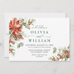 Invitación Elegante Boda de color de agua de pino de poinsett