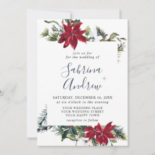 Invitación Elegante Boda de color de agua de pino de poinsett