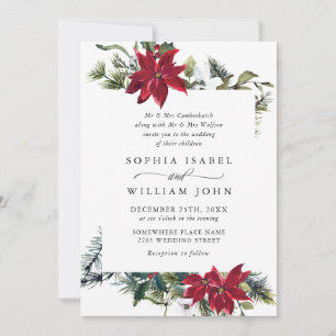 Invitación Elegante Boda de color de agua de pino de poinsett