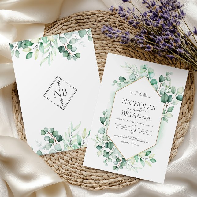 Invitación Elegante Boda de color de agua Eucalyptus (Subido por el creador)