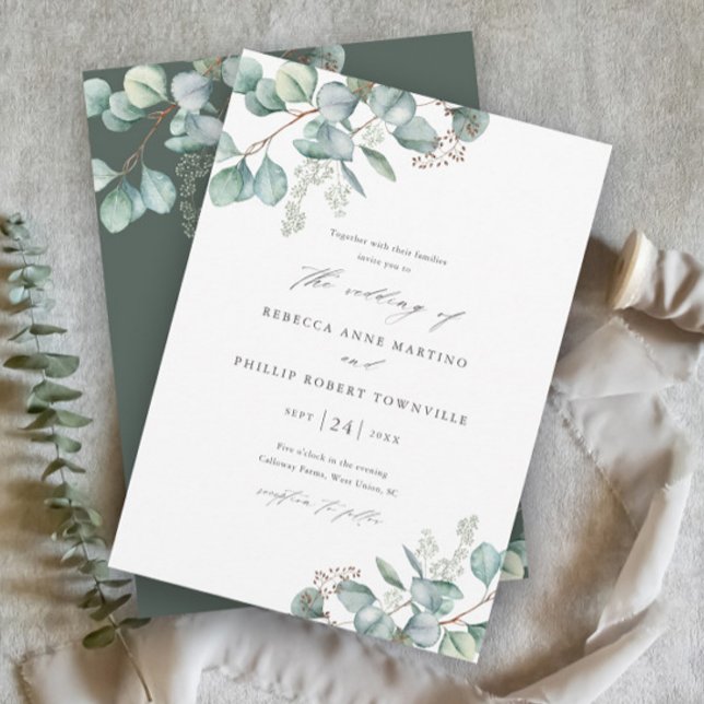 Invitación Elegante Boda de color de agua Eucalyptus (Elegant Eucalyptus Greenery Leaves Wedding Invitations.)