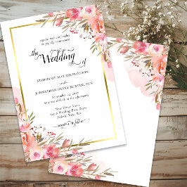 Invitación Elegante Boda de color de agua floral rosa rosa
