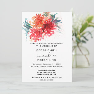 Invitación Elegante Boda de color de agua rojo floral