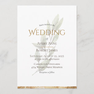 Invitación Elegante Boda de color de agua simple verde oro