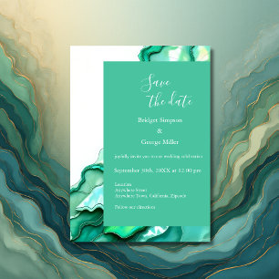 Invitación Elegante Boda de color de mármol Verde azulado esm