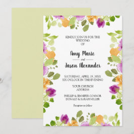 Invitación Elegante Boda de color morado de agua floral
