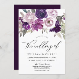 Invitación Elegante Boda de color morado de agua floral