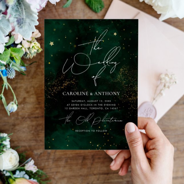 Invitación Elegante Boda de color negro verde esmeralda (Subido por el creador)