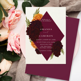 Invitación Elegante Boda de color rojo borgoña "MARIGOLD"