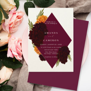 Invitación Elegante Boda de color rojo borgoña "MARIGOLD"