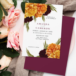 Invitación Elegante Boda de color rojo borgoña "MARIGOLD"