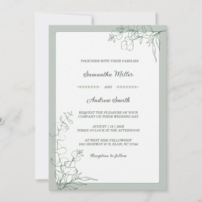 Invitación Elegante boda de color verde salvia (Anverso)