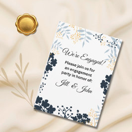 Invitación Elegante Boda de Compromiso Botánico Azul