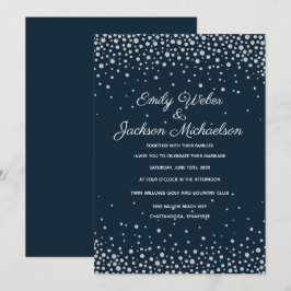 Invitación Elegante Boda de Confeti de Diamante de Plata Azul