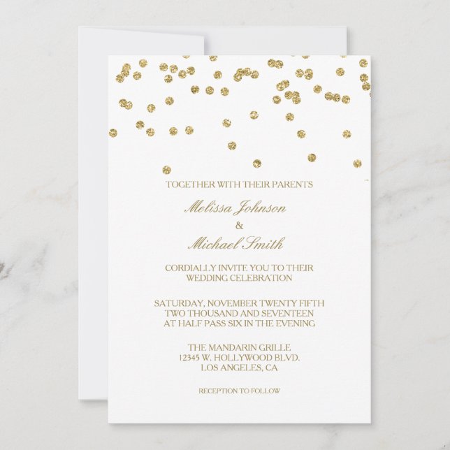 Invitación Elegante Boda de Confetti con puntos de Polka Blan (Anverso)