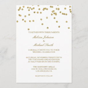 Invitación Elegante Boda de Confetti con puntos de Polka Blan