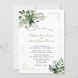 Invitación Elegante Boda de Confetti de Oro de Verdor