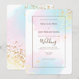 Invitación Elegante Boda de Confetti Oro de color Verde azula