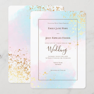 Invitación Elegante Boda de Confetti Oro de color Verde azula