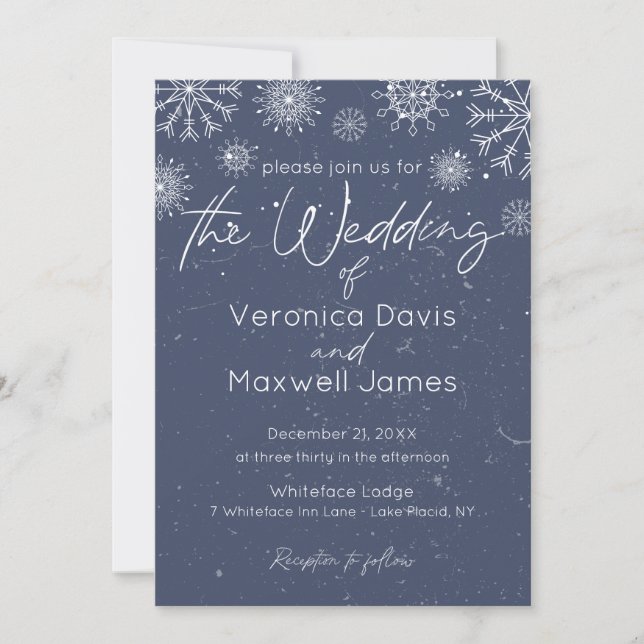 Invitación Elegante Boda de Copo de Nieve con Tema de Inviern (Anverso)