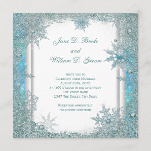 Invitación Elegante Boda de copos de nieve azul Verde azulado