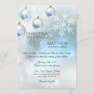 Invitación Elegante BODA de copos de nieve azules de invierno