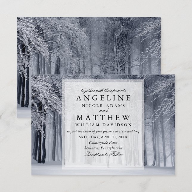 Invitación Elegante boda de copos de nieve de invierno (Anverso / Reverso)