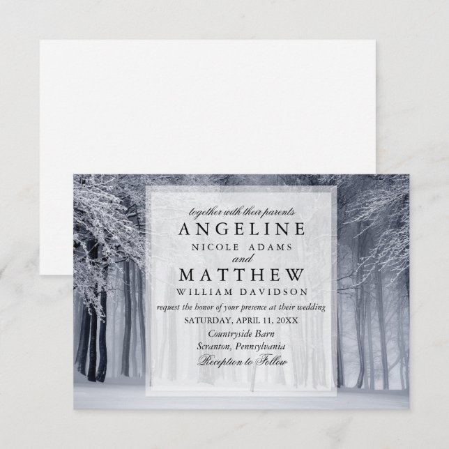 Invitación Elegante boda de copos de nieve de invierno (Anverso / Reverso)