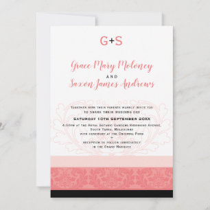 Invitación ELEGANTE BODA de coral floreciente detalles monogr
