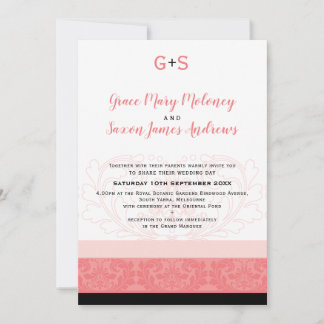 Invitación ELEGANTE BODA de coral floreciente detalles monogr