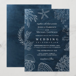 Invitación Elegante Boda de Coral Naval Elegante