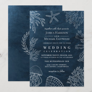 Invitación Elegante Boda de Coral Naval Elegante