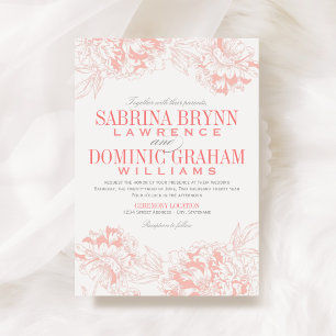 Invitación Elegante Boda de Coral y Gris Floral Peony
