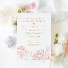 Invitación Elegante Boda de Coral y Peonia floral de oro