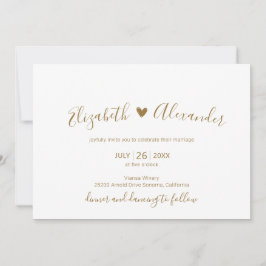Invitación Elegante Boda de Corazón con Guión Blanco de Oro