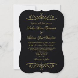 Invitación Elegante Boda de Corazón Negro y Oro