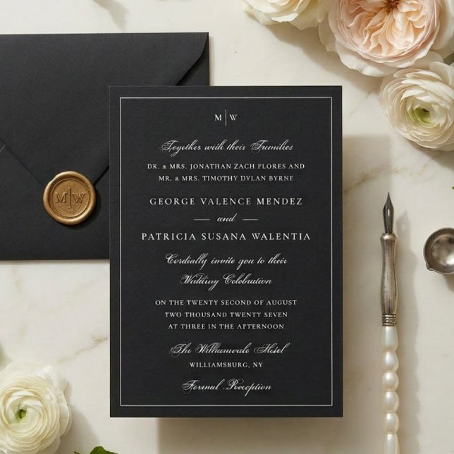 Invitación Elegante Boda de Corbata Negra con Monograma (Subido por el creador)
