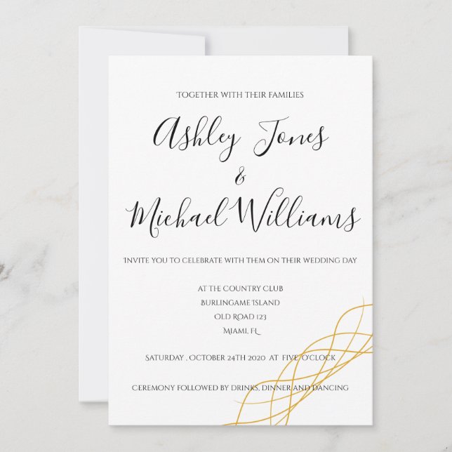 Invitación Elegante Boda de Cordial Blanco de Oro (Anverso)